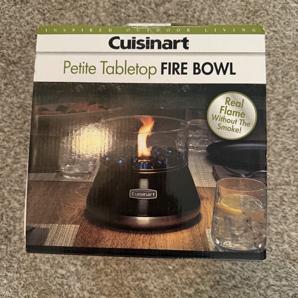 Cuisinart Petite Tabletop Fire Bowl COH-700 Outdoor Real Flame Glass Cover NEW